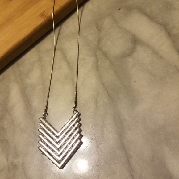 Chevron Silver Long Necklace - Picture 3 of 6